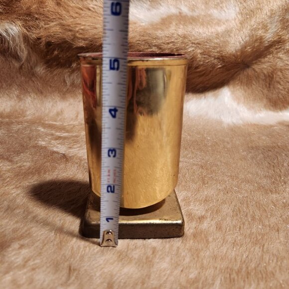 Vintage Brass Desk Pen Pencil holder With Square Base Regency Classic MCM - Picture 2 of 5